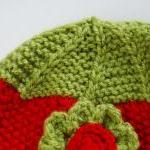 Handmade Knit Hat For Girls Ages 3-6y Red Green..