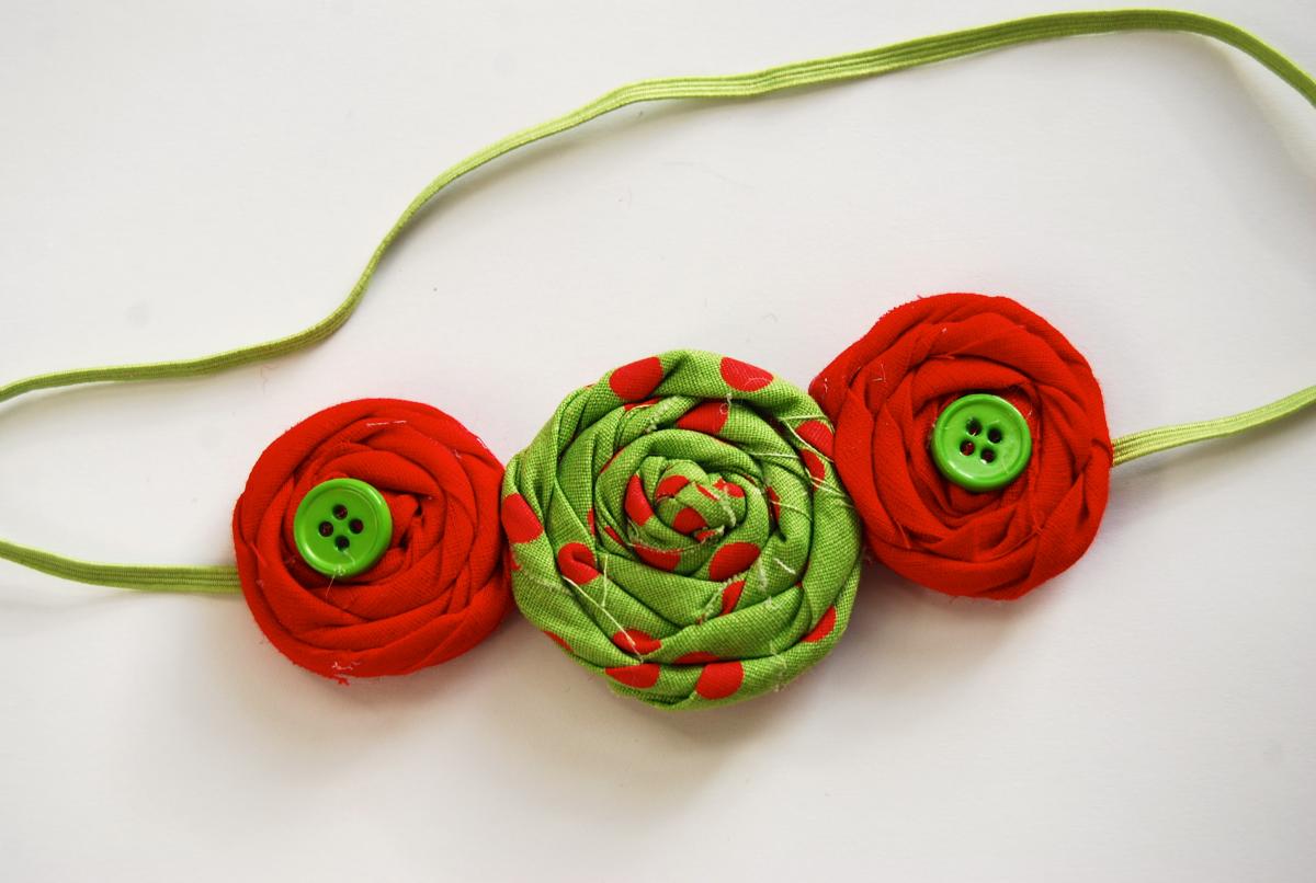 Christmas rosettes in green and red polka dots holiday baby, toddler, girls, women handmade elastic